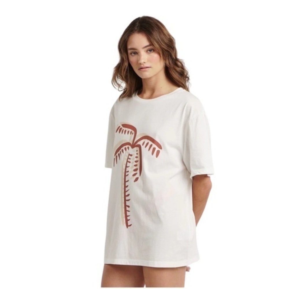 Charlie Holiday Women’s Ivory Brown Palm Tree Graphic T-Shirt NWT M #1088